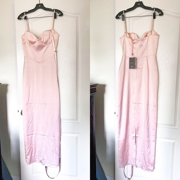 HOCB Dress Stefania Corset Maxi Satin Prom Date Soft Peach M FLAW - Picture 2 of 9